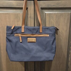 Calvin Klein Dark Blue and Brown Purse